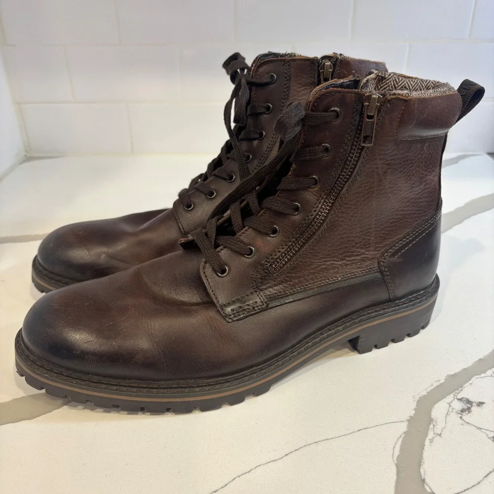 Steve Madden P-SAAL Mens Brown Leather Lace Up Side Zip Combat Boots Size 13 D